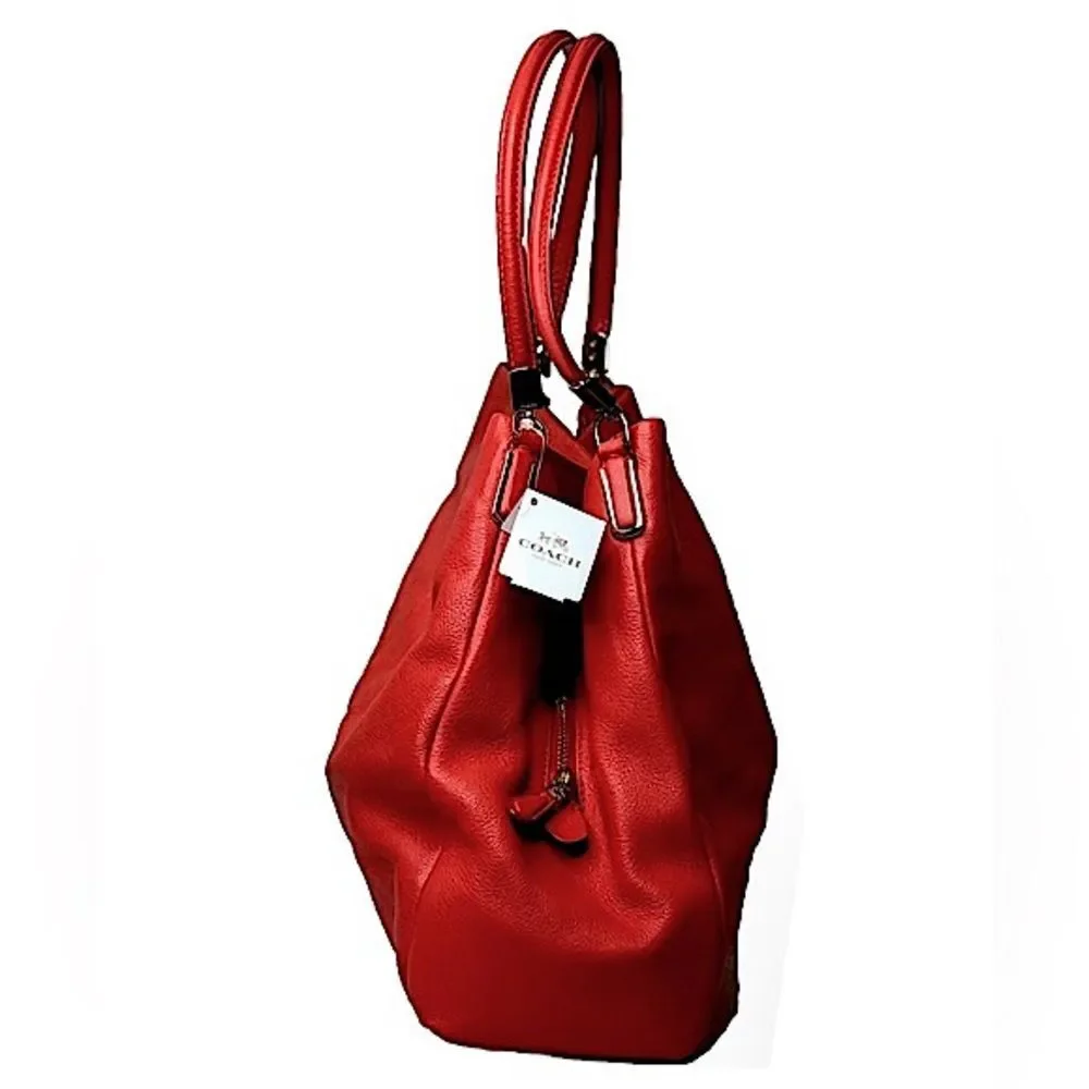 COACH Madison Phoebe Tumbled Cardinal Red Leather 3 Section Shoulder Bag NWT